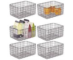 mDesign 6er-Set Allzweckkorb aus Metall – Aufbewahrungskorb für Küche, Vorratskammer etc. – kompakter und universeller Drahtkorb – bronzefarben