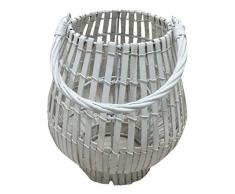 King Home L1766337 Laterne Bamboo mit Glas, weiß, Ø 20 x h 39