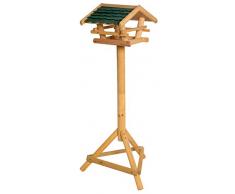 dobar 48100 Großes Vogelhaus aus massivem Nadelholz mit grünem Bitumenschindel-Dach inklusive Ständer