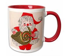 3dRose 29059_5 Keramiktasse, Motiv: Weihnachtsmann spielt das Waldhorn, 325 ml, rot/weiß