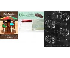 Cybrtrayd Weihnachtsmann mit Liste Lolly Schokolade Form mit Chocolatier s Bundle 25 Lollipop Sticks, 25 Cello Taschen, 25 rot Twist Beziehungen und Chocolatier s Guide