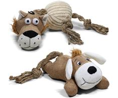 Knuffelwuff 13042 Hundespielzeug Hund aus Leinen und Plüsch mit Seil, 42 cm