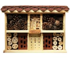 Luxus-Insektenhotels 22628e Insektenhotel Landhaus Komfort, fertig gebautes Insektenhaus, 47x34x12,5 cm, Bienenhotel aus stabilem Vollholz, Marienkäferhaus/Schmetterlingshaus