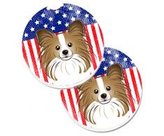 Caroline s Treasures American Flagge & Papillon Set von 2 Tasse Halterung Auto Untersetzer bb2178carc, 2,56, multicolor