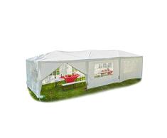 Relaxdays Pavillon 3x9, mit Seitenteilen, Fenster, Festival, Gartenpavillon für Partys, PE-Dach, Stahl, 300x900 cm, weiß