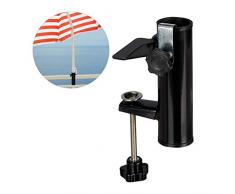 Relaxdays Sonnenschirmhalter für eckige Balkongeländer, Stockgröße 19-38 mm, Stahl Schirmhalter, H: 15,5 cm, schwarz