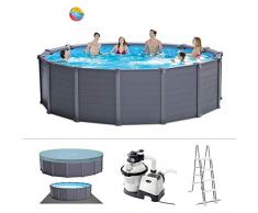 Intex Graphite Gray Panel Pool Set - Panel Wand Aufstellpool - Sehr luxuriös und robust - Ø 478 x 124 cm - Zubehör enthalten