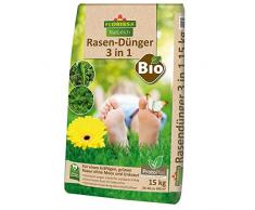 Florissa Natürlich 58792-15kg BIO Rasendünger 3 in 1 (15 kg) mit ProtoPlus und Eisen für einen dichten Rasen ohne Moos, Braun