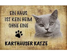 Schatzmix EIN Haus ist kein heim ohne eine Kartäuser Katze Metal Sign deko Schild Blech Garten