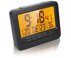 CSL - Wecker Funk Digital Reisewecker DCF Funkuhr - 2,7 LCD-Display - Orange LED Hintergrundbeleuchtung - DCF77 Funksignal - Alarm- und Schlummerfunktion - Raumtemperatur Luftfeuchtigkeitanzeige