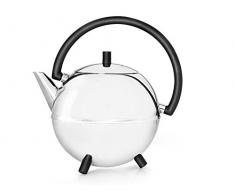 doppelwandige Teekanne Duet® Saturn Edelstahl glänzend, schwarze Beschläge 1.2 ltr.