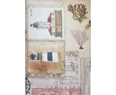 Summer Fun by Elrene Tischdecke aus Flanell mit Motiv Leuchtturm und maritimen Elementen des Küstenlebens aus Vinyl mit Reißverschluss-Regenschirmloch 70 Round Multi