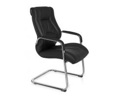 Amstyle Design Freischwinger Rimini Besucherstuhl Bezug Leder-Optik Schwingstuhl, Visitor X-XL Chrom 120 kg Meetingstuhl ergonomisch Design ergo Kippschutz Konferenzstuhl, schwarz
