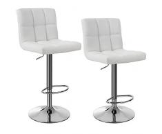SONGMICS 2er-Set Barhocker mit Lehne und robustem Standfuà à 41 cm höhenverstellung PU weià LJB64W