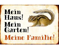 Schatzmix Mein Haus! Mein Garten! Meine Familie! Hörnchen Squirrel Metal Sign deko Schild Blech Garten