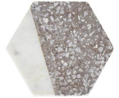 Terrazzo Untersetzer, sechseckig, weißer Marmor und Grau, 4 Stück