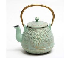 Toptier Teekessel aus japanischem Gusseisen mit Tee-Ei aus Edelstahl, langlebiges Gusseisen-Wasserkocher-Set [Retro-Design] beschichtet mit vollständig emaillierter Innenseite lichtgrün