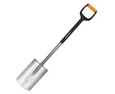 Fiskars Gärtnerspaten für weiche, steinarme Böden, Rund, Länge 108 cm, Qualitätsstahl-Blatt/Glasfaserverstärkter Kunststoff-Stiel, Schwarz/Orange, Xact, M, 1003682
