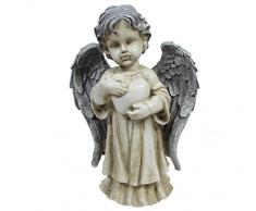 Dehner Dekofigur Engel mit Herz, ca. 33 x 23 x 11.5 cm, Polyresin, grau