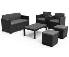 Allibert Merano Lounge Set, graphite/cool grey (poly cotton cushion) + Cube w Hocker, graphite/cool grey (poly cotton cushion)