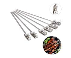 Relaxdays Schaschlikspieße Edelstahl, 6er Profiset für Grill, BBQ, mit Schieber, rostfrei, Grillspieß 44 cm lang, Silber