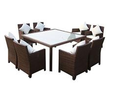 Baidani 10d00017.00002 Designer Lounge-Essgruppe Evolution, 1 Tisch mit Glasplatte, 4 Sessel Sitzauflagen, braun
