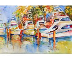 Caroline s Treasures jmk1052plmt Deep Sea Fishing Boats at the Dock Stoff Tisch-Sets, multicolor