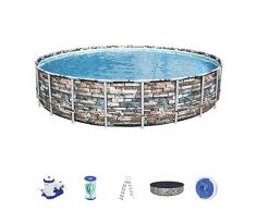 Bestway Power Steel Framepool Komplett-Set, rund, mit Filterpumpe, Sicherheitsleiter & Abdeckplane 671 x 132 cm Pool, Multicolor