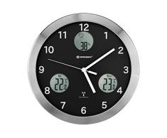 Bresser Funkuhr Wanduhr MyTime io, 30cm große Wanduhr mit geräuschlosem Funkuhrwerk mit Innen- und Außentemperatur + Luftfeuchtigkeitsanzeige, inklusive Funkaußensender, schwarz