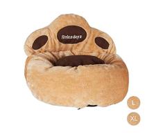 Relaxdays Hundebett M, Tierbett für kleine Hunde & Katzen, Pfote, waschbar, flauschiges Hundenest, Ø 40 cm, beige-braun