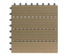 EVERFLOOR WPC(Bambusholz/Kunststoff) Terrassenfliesen Bodenfliese 10er-Set (ca. 0,9 m2), 30 x 30 cm, teakfarben, leicht verlegbar, wetterfest