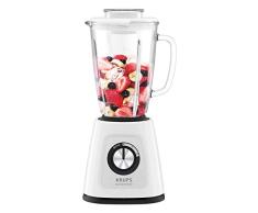 Krups KB4351 Blendforce+ Standmixer; 800 W; 1,75L hitzebeständiger Glasbehälter; 6 Messer mit Powelix- Technologie; 2 Geschwindigkeiten+Pulse; Ice Crush- Funktion; Smart- Lock- Technologie; Weiss