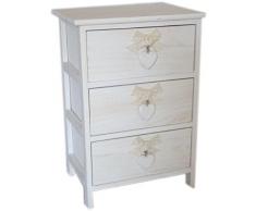 King Home C656113 Kommode mit Herz Washed aus Paulownia Holz, weiß, 40 x 29 x 58H