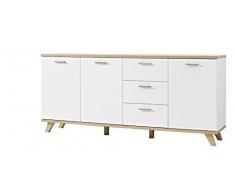 Germania 3217-221 Sideboard im skandinavischen Design GW-Oslo in Weiß/Absetzungen Sanremo-Eiche-Nachbildung, 192 x 85 x 40 cm (BxHxT)