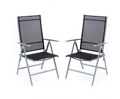 Ribelli Set Alu Klappstuhl Campingstuhl Hochlehner Gartenstuhl Klappsessel Aluminium Garten Outdoor 7-Fach verstellbar Mengen (Silber / 2er Set)