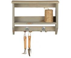 Esschert Design Wandregal mit Haken, 39 x 11 x 30 cm, aus Holz, Größe M, mit 2 Haken und Stellplätzen