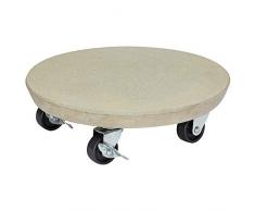 WAGNER Pflanzenroller Stone Ø 28 cm I Pflanzenroller & Blumenroller für Außenbereich + Innenbereich, Terrazzo-Optik hell I Kübelroller aus Beton mit 2 Feststellern I Tragkraft 100 kg – 20090001