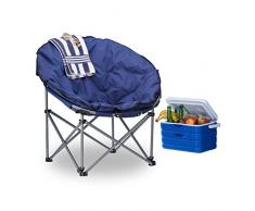 Relaxdays Campingstuhl Moonchair 120 kg belastbar, bequemer XXL Campingsessel faltbar mit Tragetasche, dunkelblau