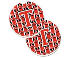 Caroline s Treasures Buchstabe T Fußball-Scarlet & Grau 2er Set Halterung Auto Untersetzer cj1067-tcarc, 2,56, multicolor