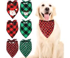 Frienda 6 Stück Weihnachten Plaid Hund Bandanas Haustier Schal Waschbar Halstuch mit Weihnachtsmann und Elch Muster für Haustier Kostüm Zubehör Dekoration