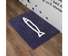 LKEY Teppich, Fischmuster, Marineblau, für Küche, Tür- und Badvorleger, dekorativ, stilvolles Design, Baumwolle, Navy, 23x15
