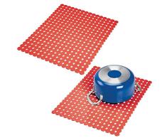 mDesign 2er-Set dekorative Spülbeckenmatte zum Schutz der Küchenspüle vor Kratzern – extragroße Abtropfmatte aus PVC – rutschfeste Spülmatte im Punktedesign zum Zuschneiden – rot