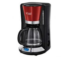 Russell Hobbs Digitale Kaffeemaschine Colours+ rot, programmierbarer Timer, 1,25l Glaskanne, bis 10 Tassen, Warmhalteplatte, Abschaltautomatik, 1100W, Filterkaffeemaschine 24031-56