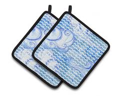 Caroline s Treasures bb7530pthd Beach Watercolor Abstrakt Wellen verziert Topflappen, 19,1 x 19,1 cm Multicolor