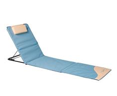 Meerweh Strandmatte XXL mit Lehne Strandliege Isomatte Picknickdecke ca. 200x60cm Sonnenliege, beige/blau, 200 x 60 x 68 cm