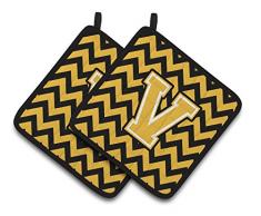 Caroline s Treasures Buchstabe V Chevron schwarz & gold Paar Topflappen cj1053-vpthd, 7.5hx7.5 W, multicolor
