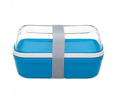 Blümwares BL-03B Bento Lunchbox mit auslaufsicherem Deckel, personalisierbarer Trennwand und passendem Besteck, 16 x 12 x 7 cm, blau