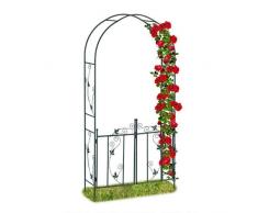 Relaxdays Rosenbogen mit Tür, Garten Rankhilfe Kletterpflanzen, Torbogen Metall, wetterfest, 230 x 113,5 x 36,5 cm, grün