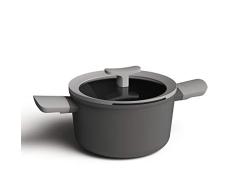 Berghoff 3950169 Kochtopf mit 2 Griffen, 24 cm, 5,5 l mit Glasdeckel, Antihaftbeschichtung, Aluminium-Körper, Induktion, Gas, Grau