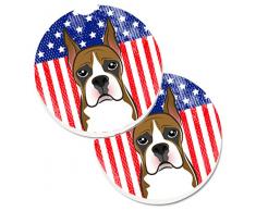 Caroline s Treasures American Flagge & Boxer Set von 2 Tasse Halterung Auto Untersetzer bb2153carc, 2,56, multicolor